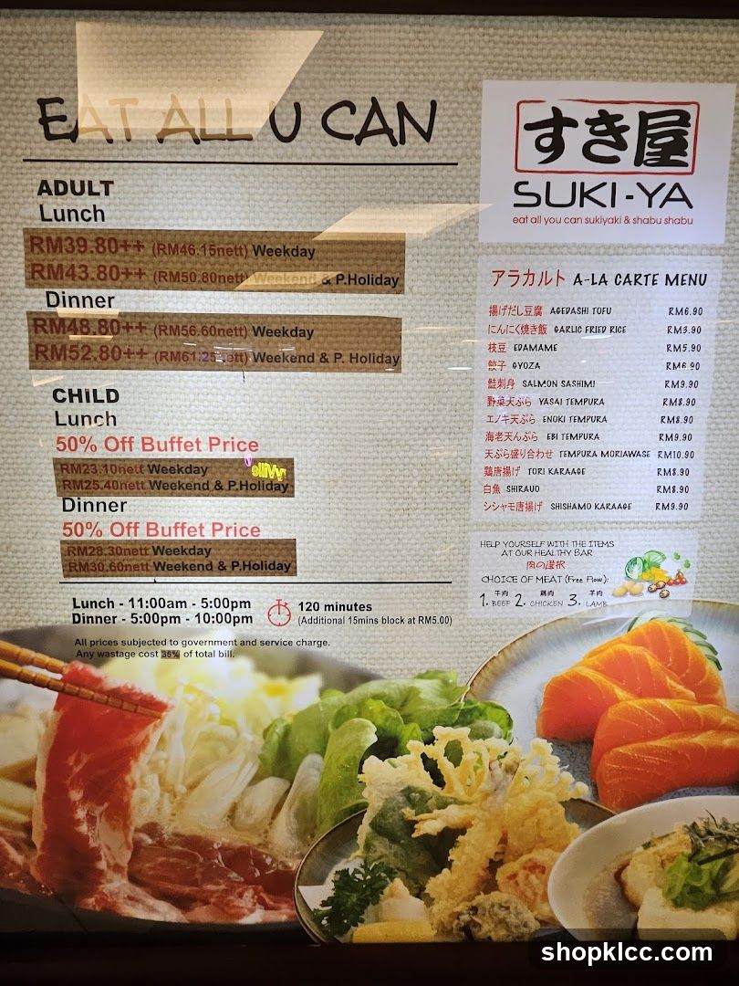 Suki-Ya Buffet Menu