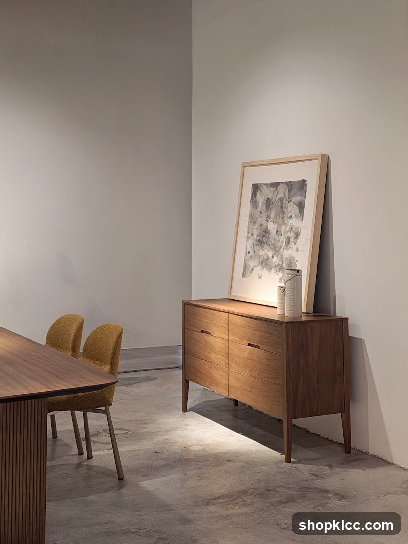 Modern Interior with Wooden Sideboard and Dining Area