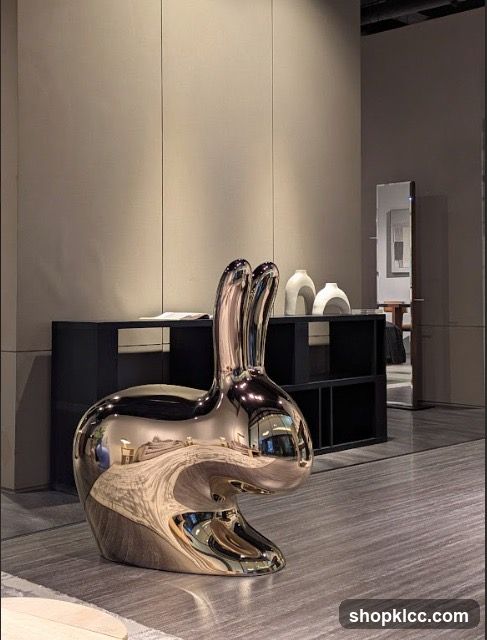 Metallic Rabbit Sculpture in Modern Interior