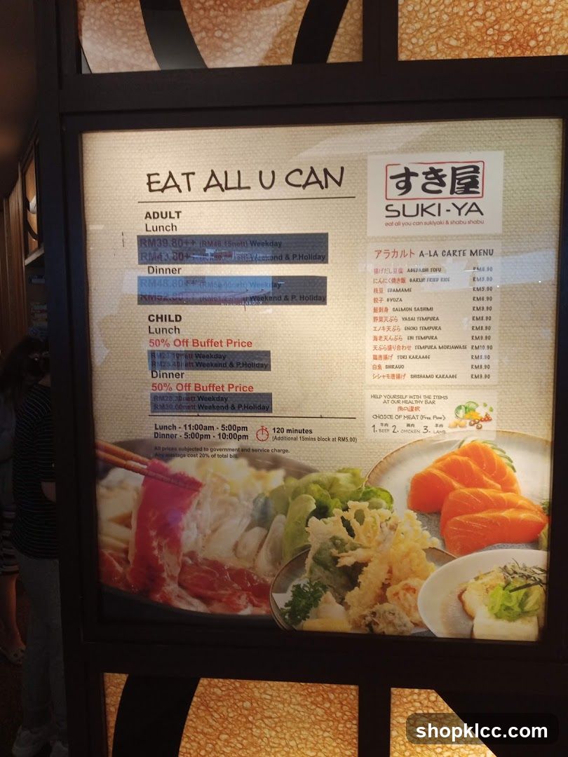 Suki-Ya Buffet Menu Board