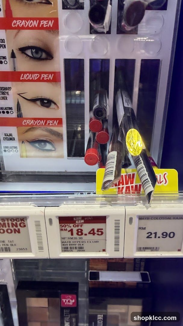 Makeup Display with Eyeliner Products and Promotions