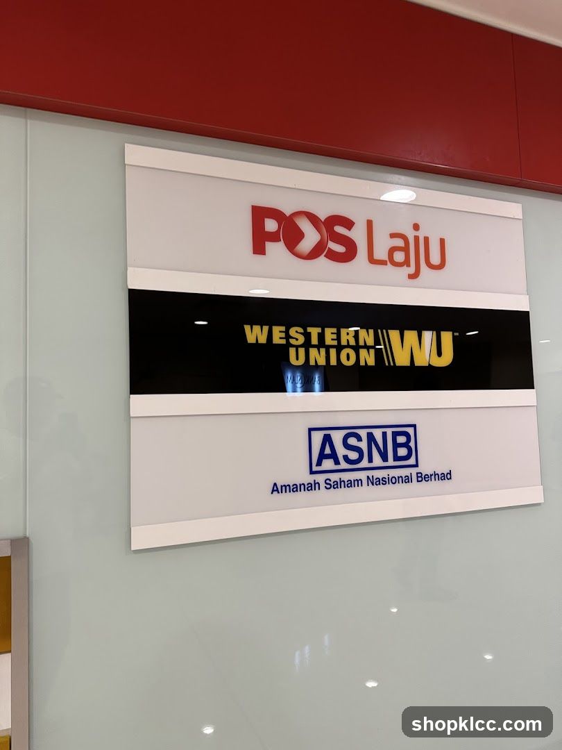 Signage for POS Laju, Western Union, and ASNB