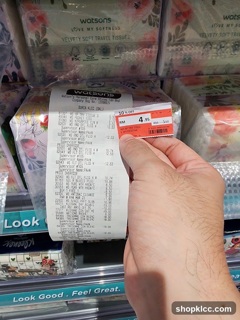 Watsons Receipt and Product Display