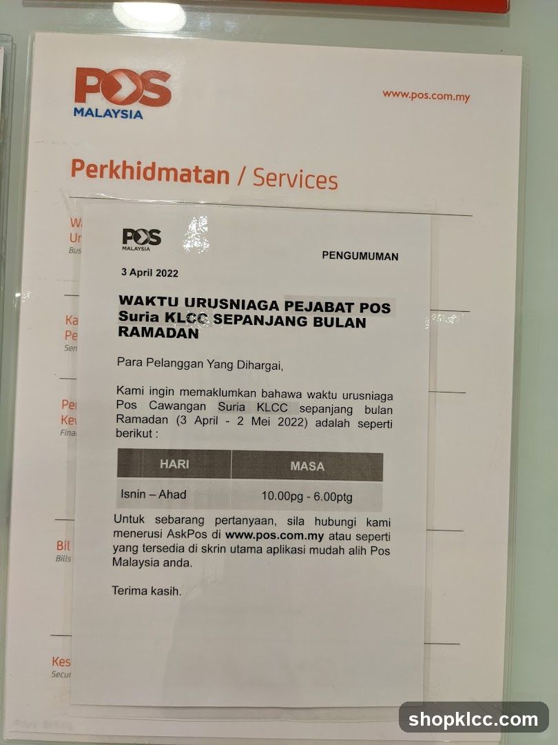 POS Malaysia Ramadan Operating Hours Announcement