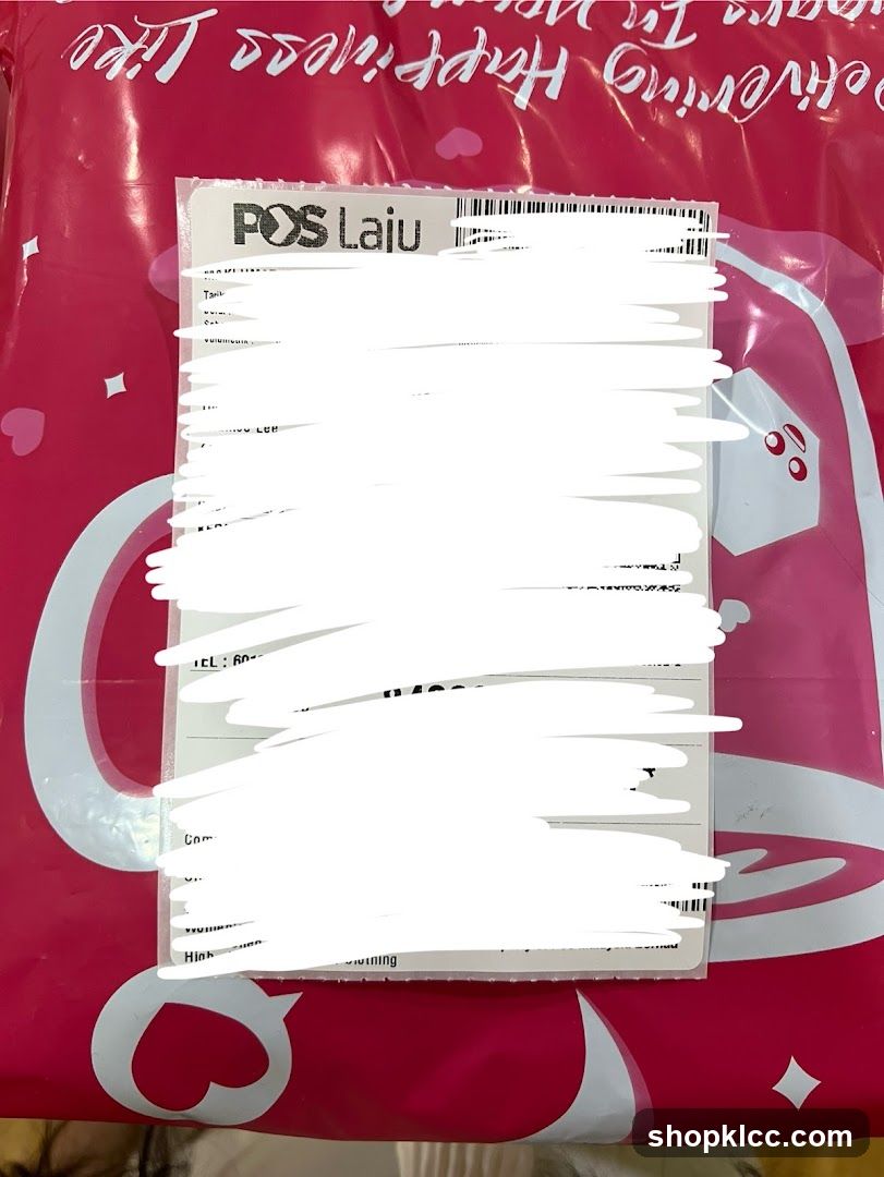 Shipping Label on Pink Packaging