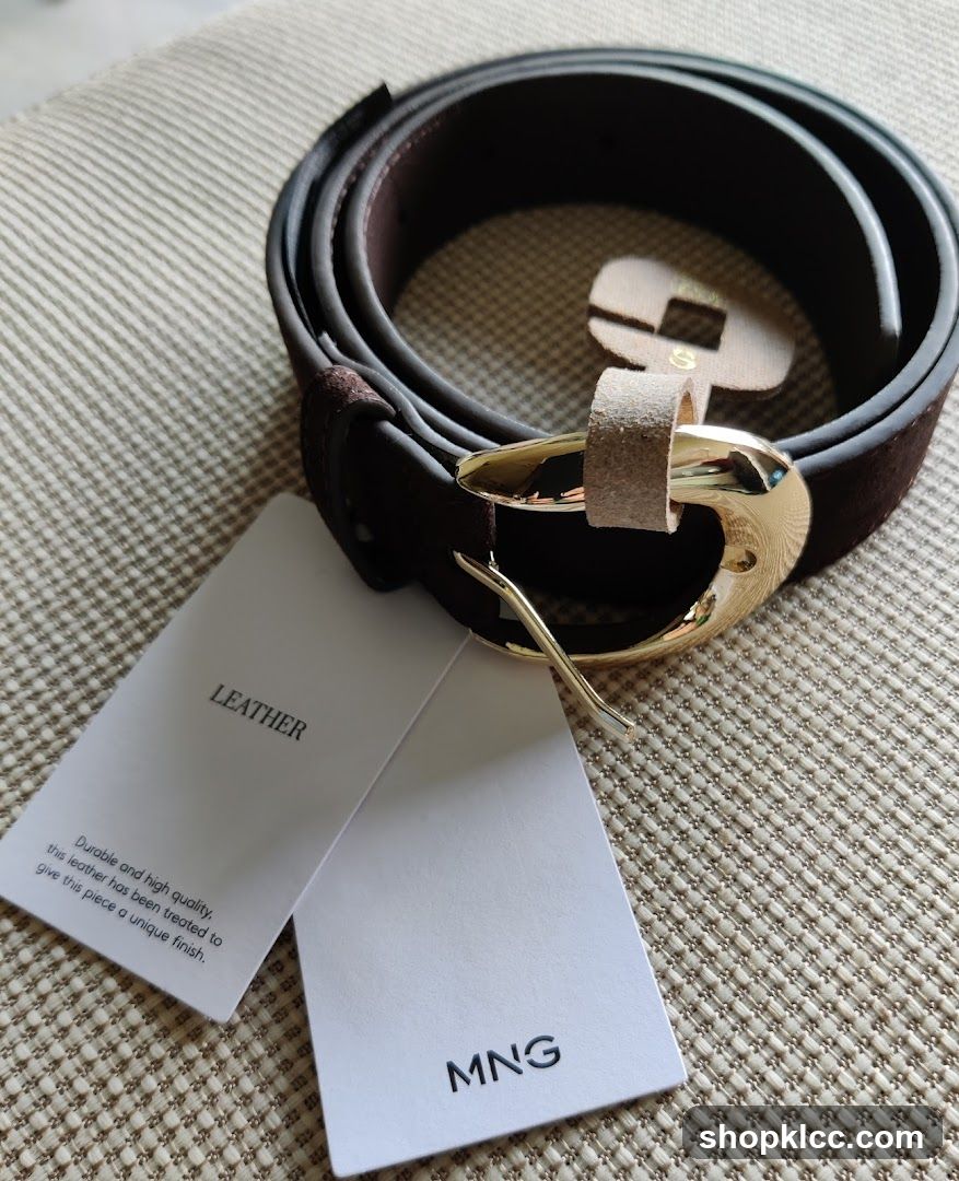 Brown Leather Belt with Gold Buckle