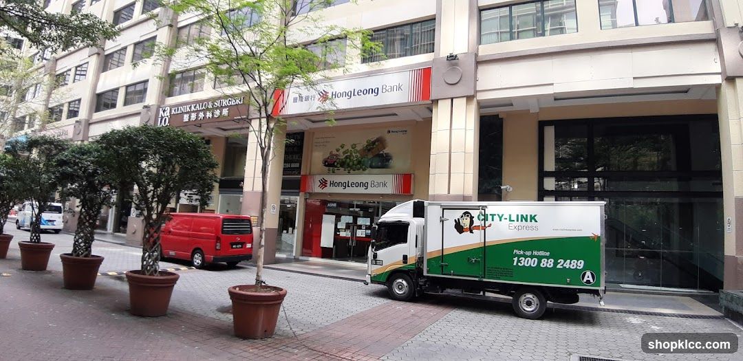 City Street Scene with Bank and Delivery Truck