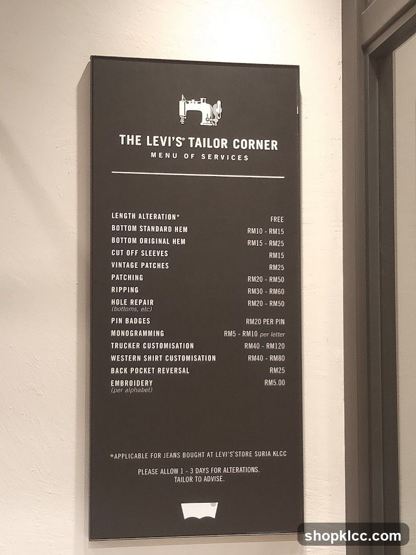 The Levi's Tailor Corner Menu of Services