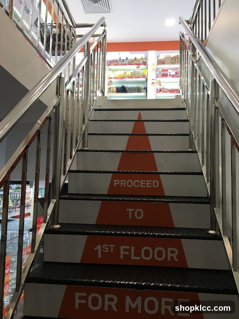 Staircase with directional signage