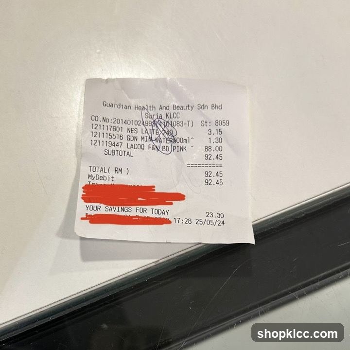 Receipt from Guardian Health And Beauty