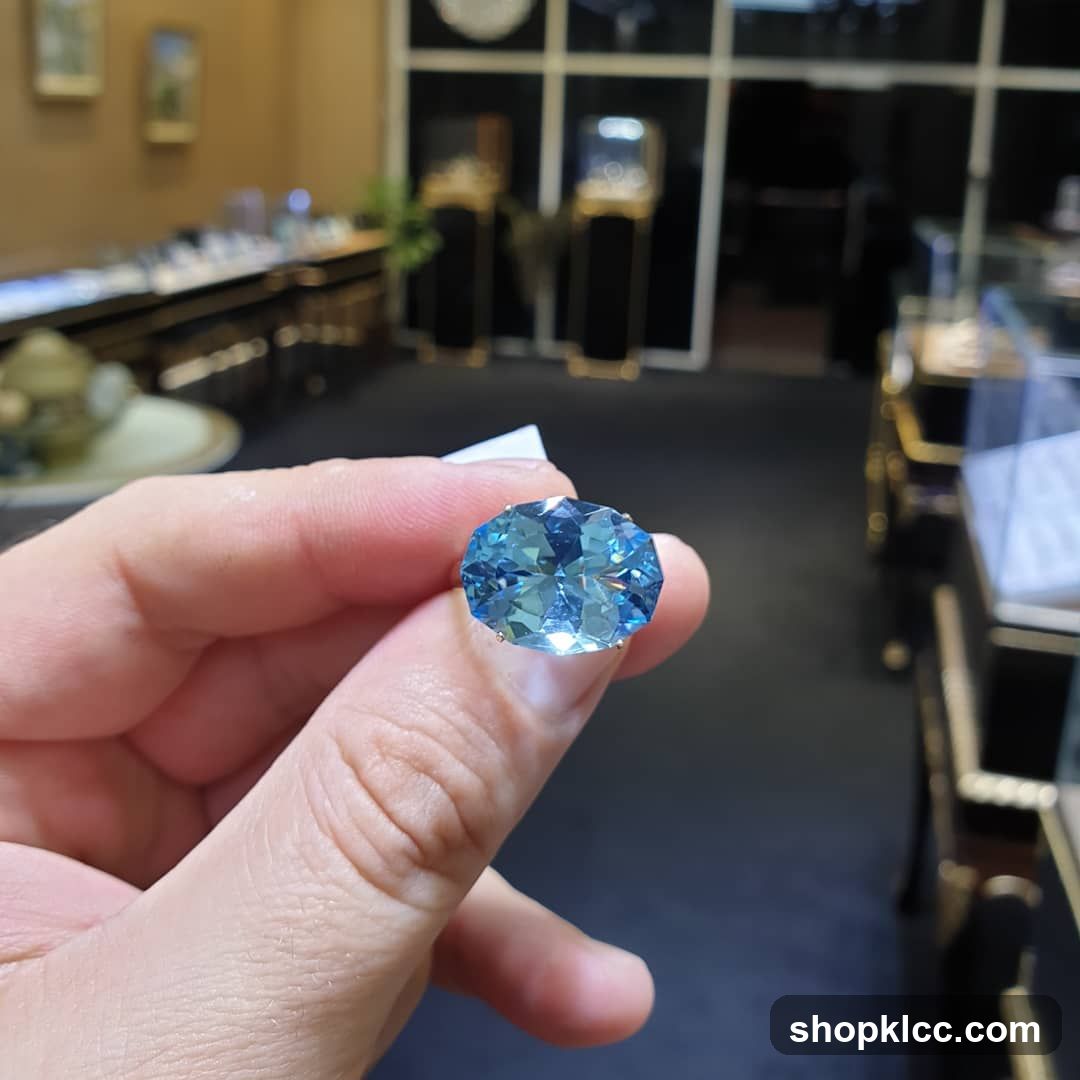 Blue Gemstone in Jewelry Store Interior