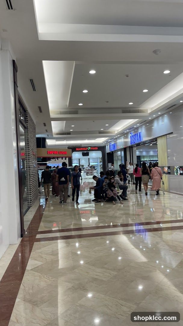 Mall Interior with Shops and Shoppers