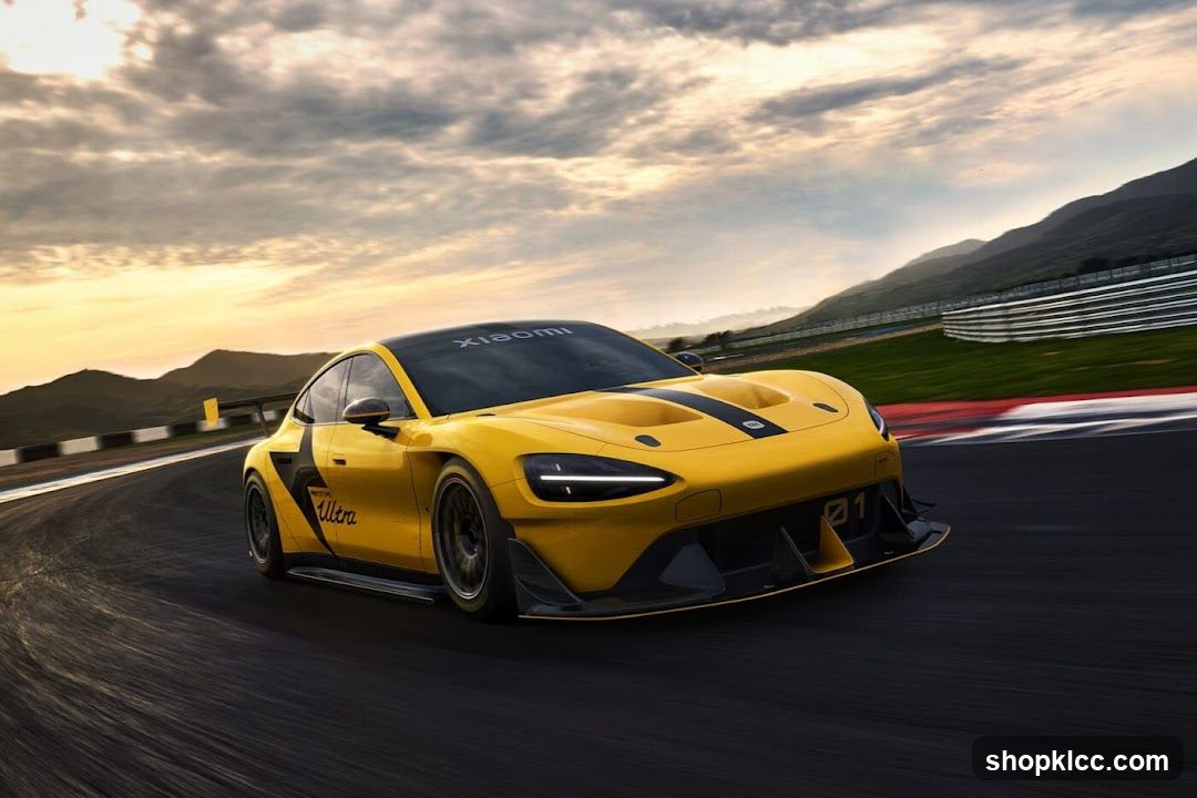 Yellow Xiaomi Concept Car on Racetrack