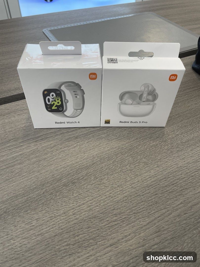 Redmi Watch 4 and Redmi Buds 5 Pro boxes
