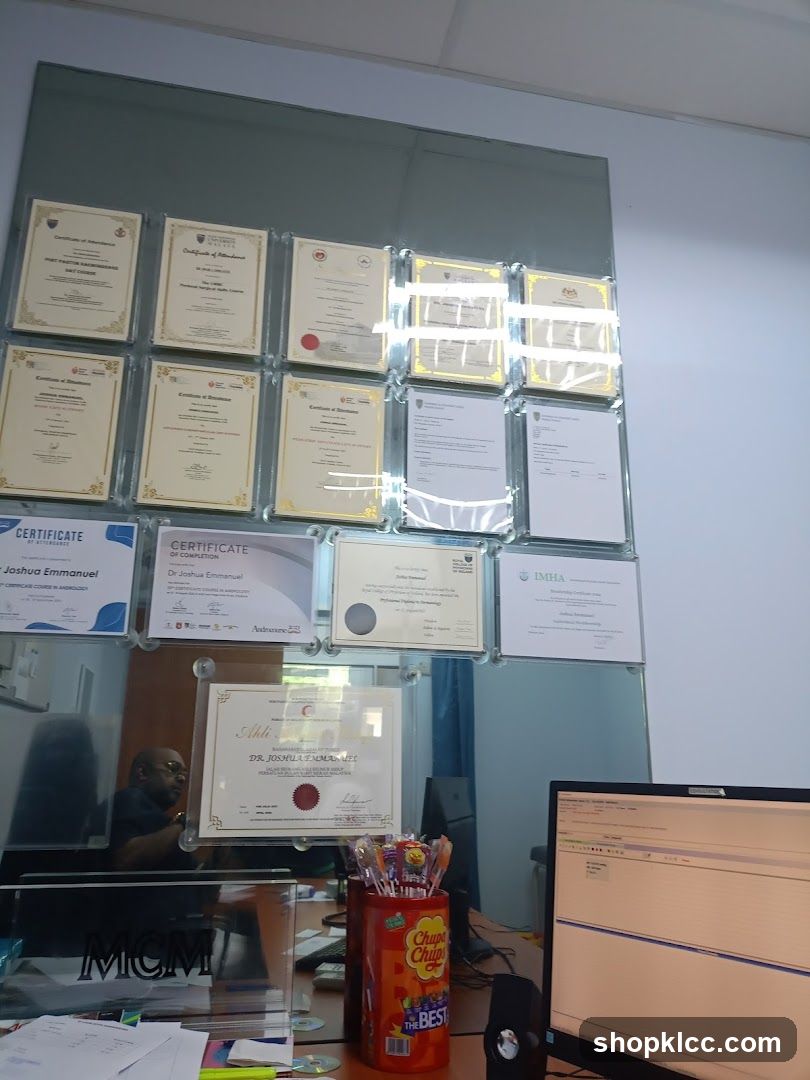 Office Wall Display with Certificates and Documents
