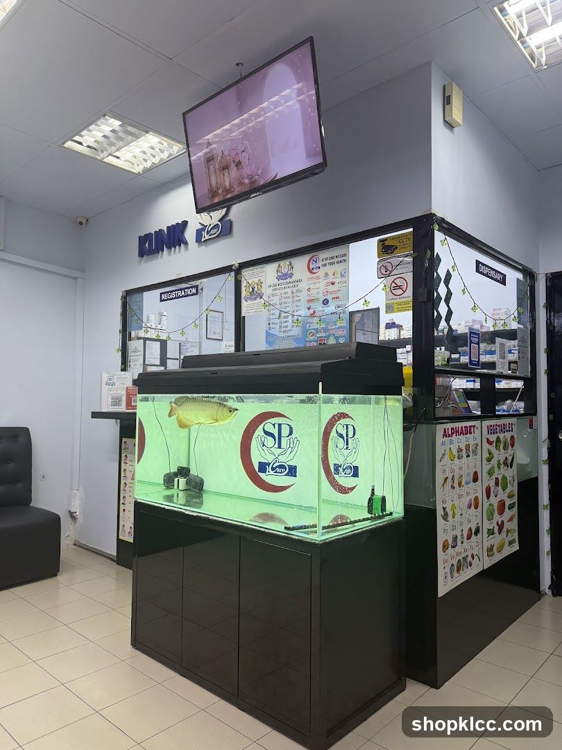 Interior of a shop with aquarium display