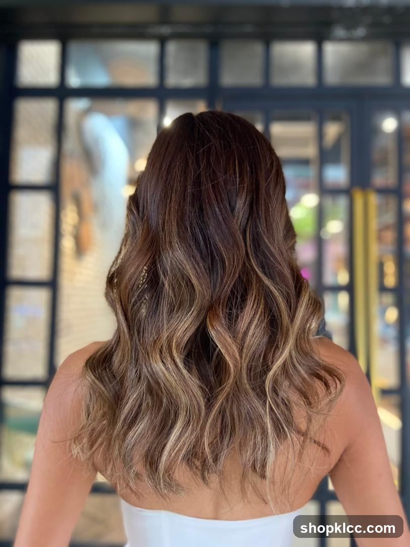 Woman with wavy ombre hair from behind