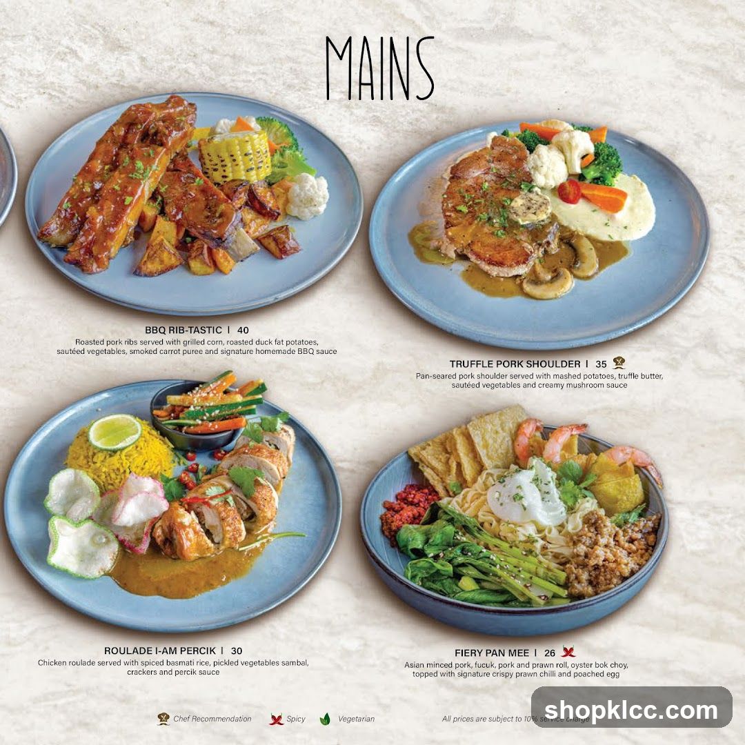 Main Dishes Menu Page