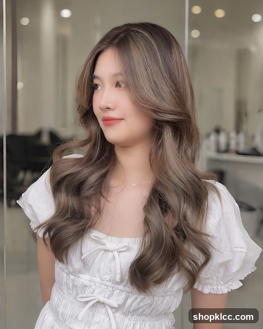 Woman with wavy brown hair in a salon