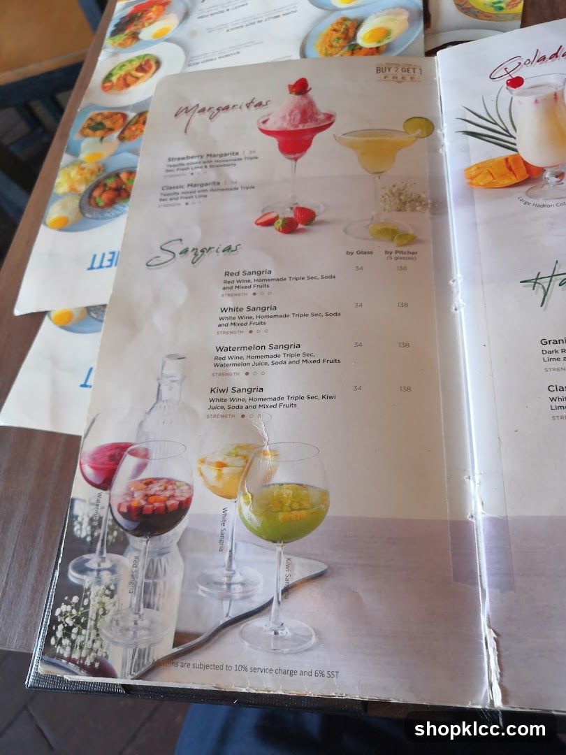 Margaritas and Sangrias Menu Page