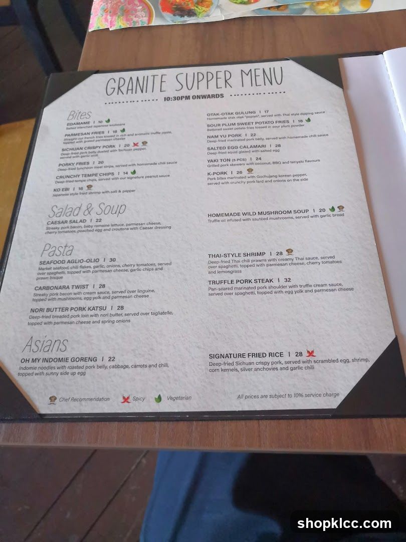 Granite Supper Menu