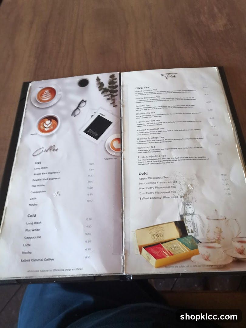 TWG Tea & Coffee Menu