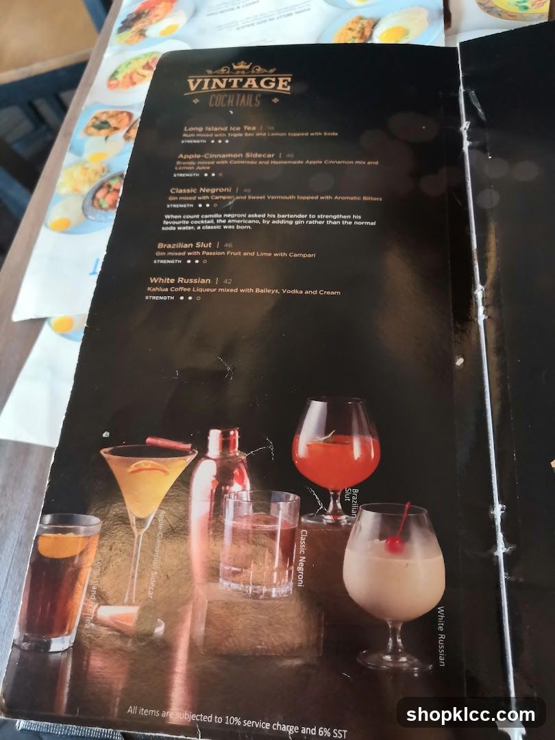 Vintage Cocktails Menu Page