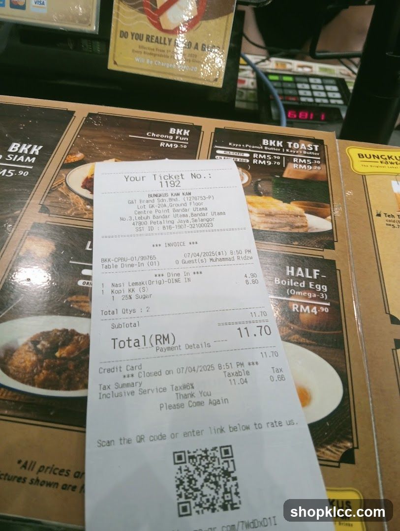 Receipt on Table with Menu Cards