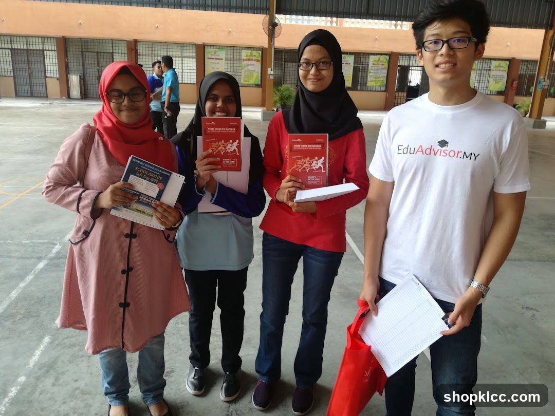 Students with educational materials