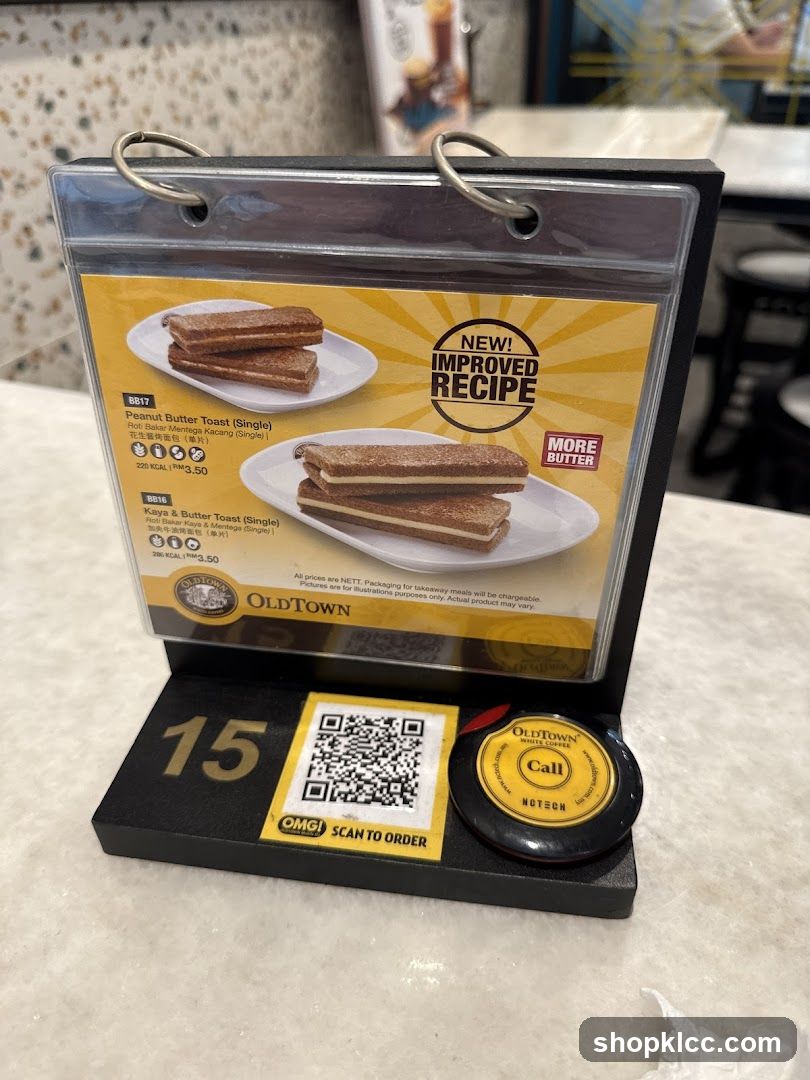 OldTown Toast Menu Display