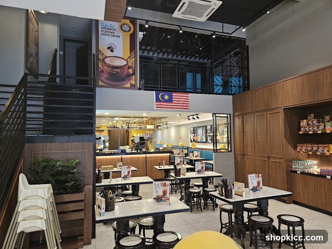 Coffee Shop Interior with Malaysian Flag