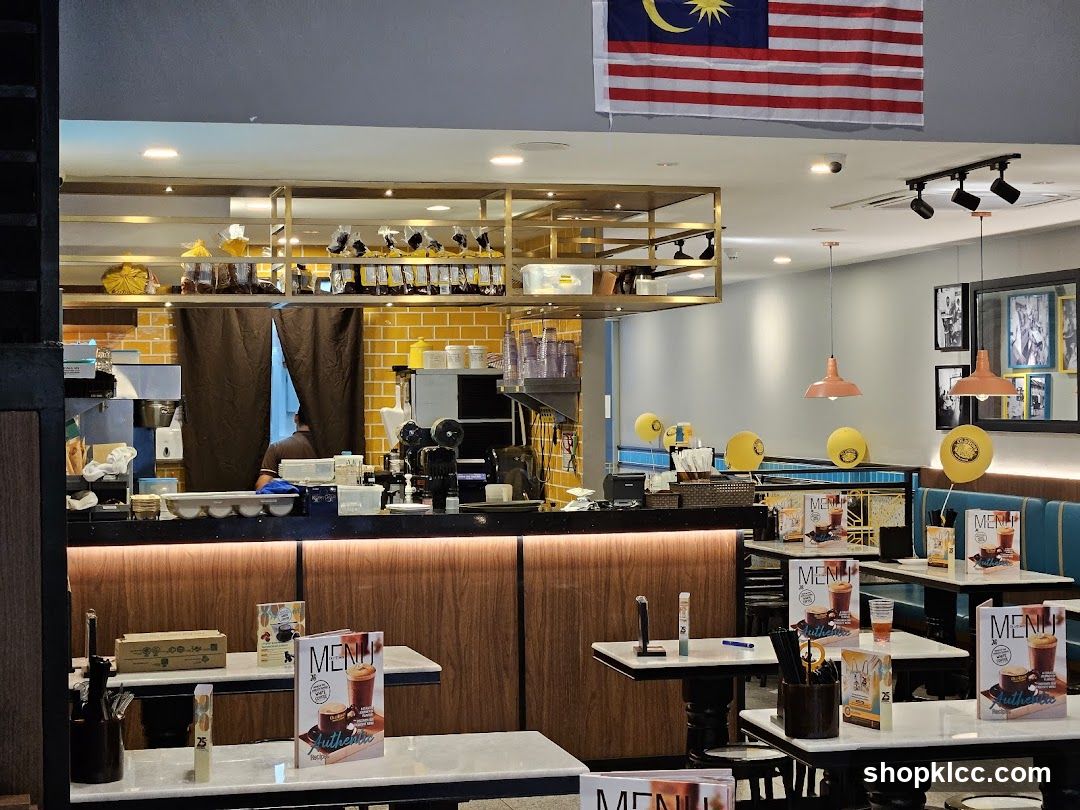 Coffee Shop Interior with Malaysian Flag
