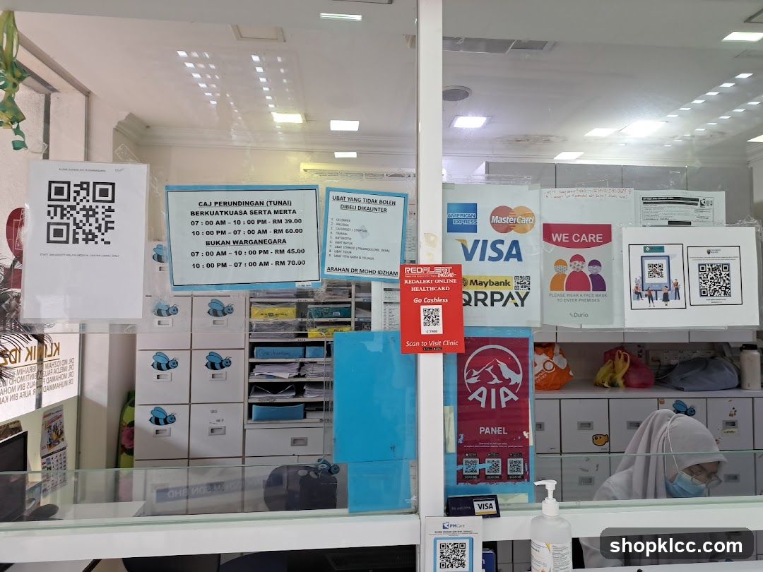 Clinic interior with payment and health information