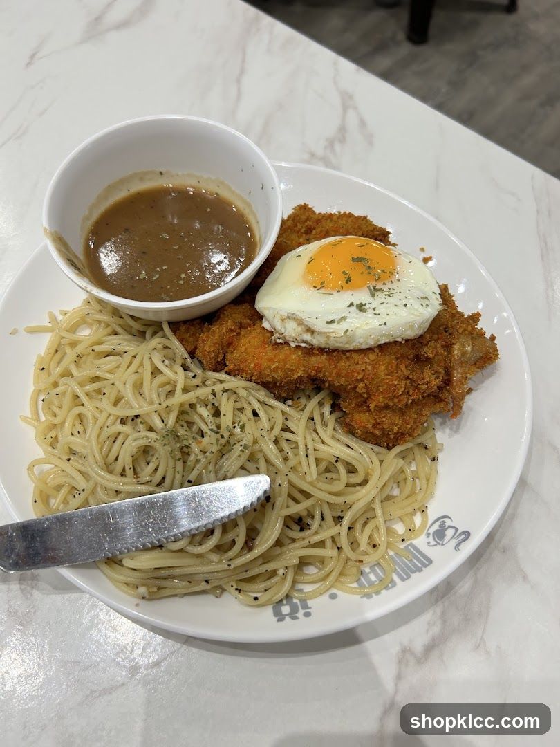 Chicken Cutlet with Spaghetti and Fried Egg