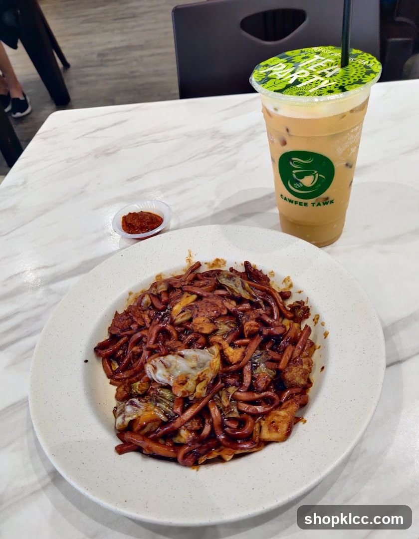 Stir-fried noodles and iced tea