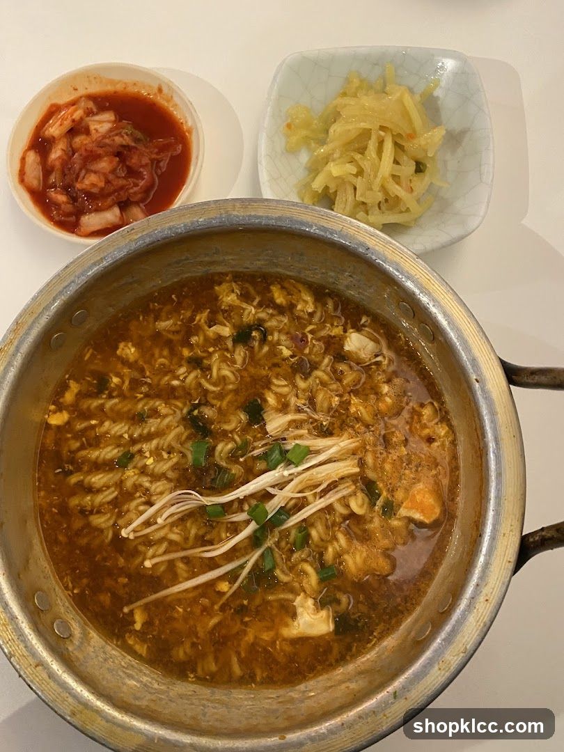Korean-style noodle soup with side dishes