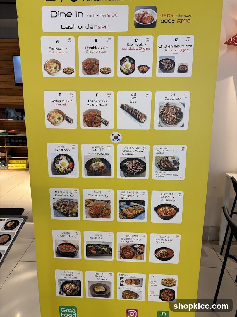 Korean Dine In Menu Board