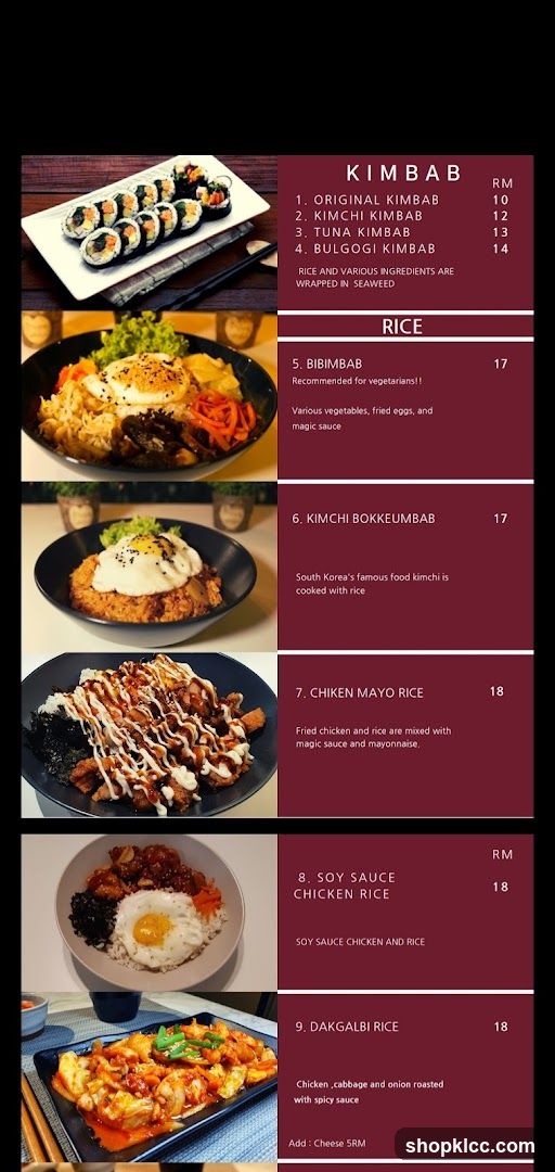 Kimbab & Rice Menu
