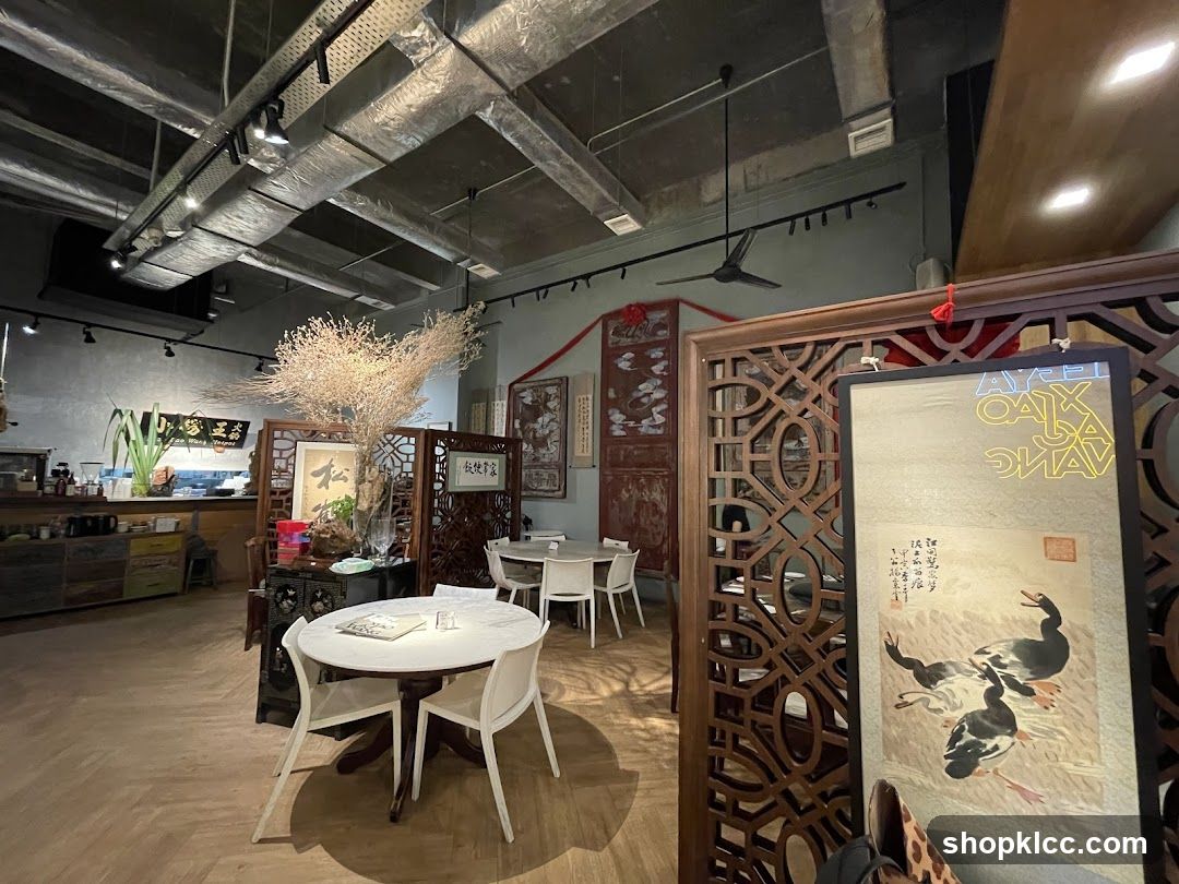 Interior of a cafe with traditional Chinese decor