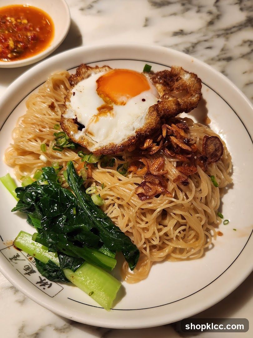 Noodles with Fried Egg and Greens
