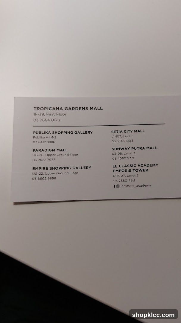Business Card with Mall Locations