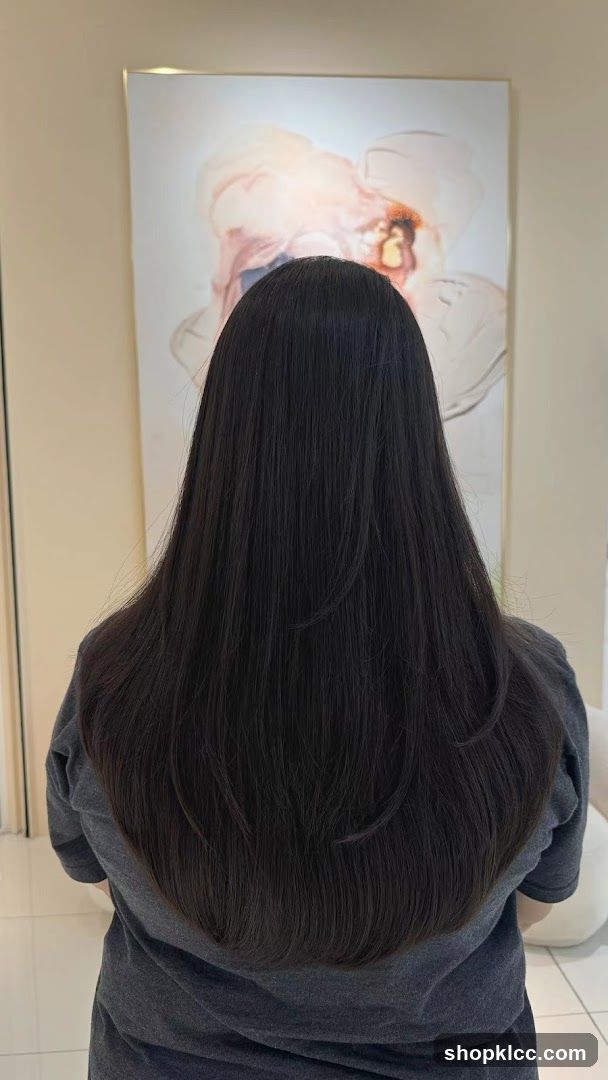 Back of person with long dark hair
