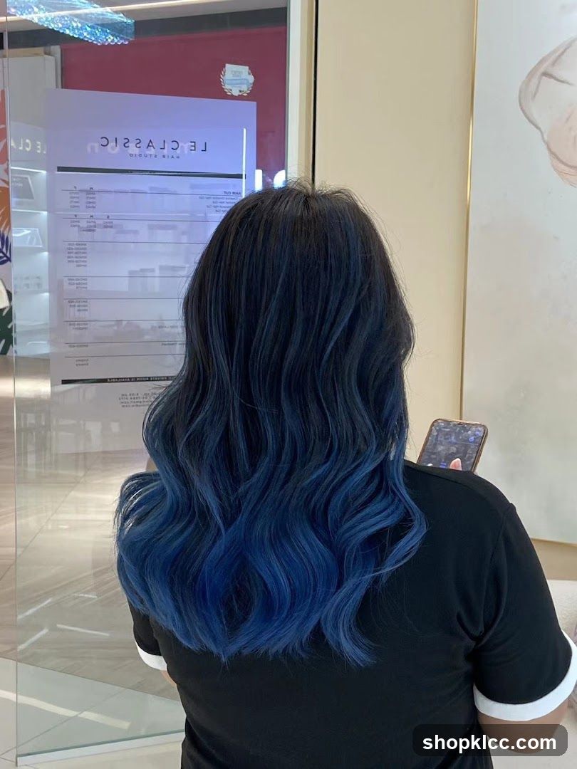 Blue Wavy Hair Back View
