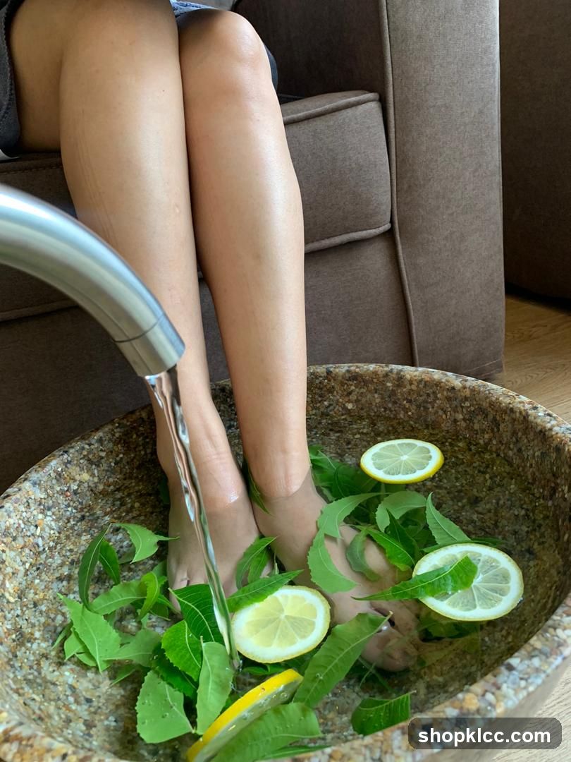 Foot Soak with Lemon and Neem Leaves