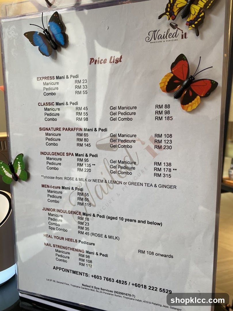 Nailed It Manicure & Pedicure Price List