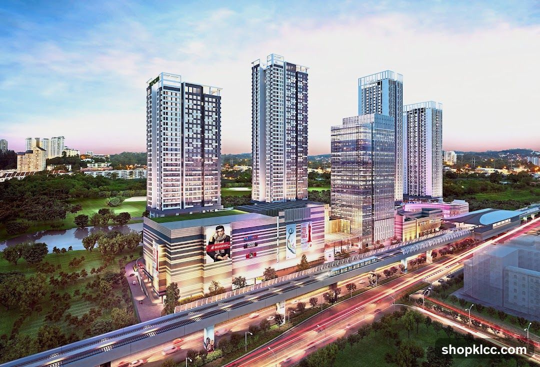 Cityscape with High-Rise Buildings and Train Tracks