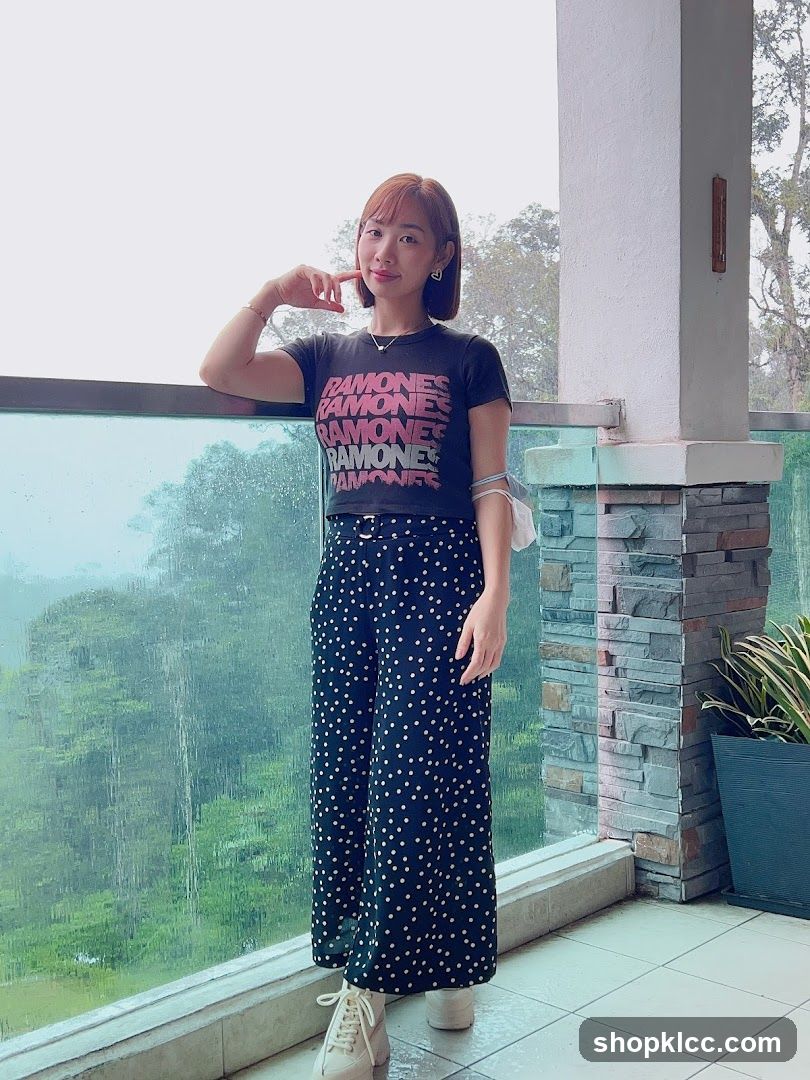 Woman in Ramones T-shirt and Polka Dot Pants