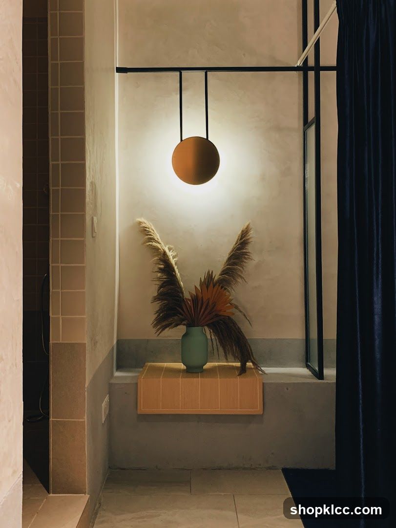 Interior Decor with Hanging Light and Pampas Grass