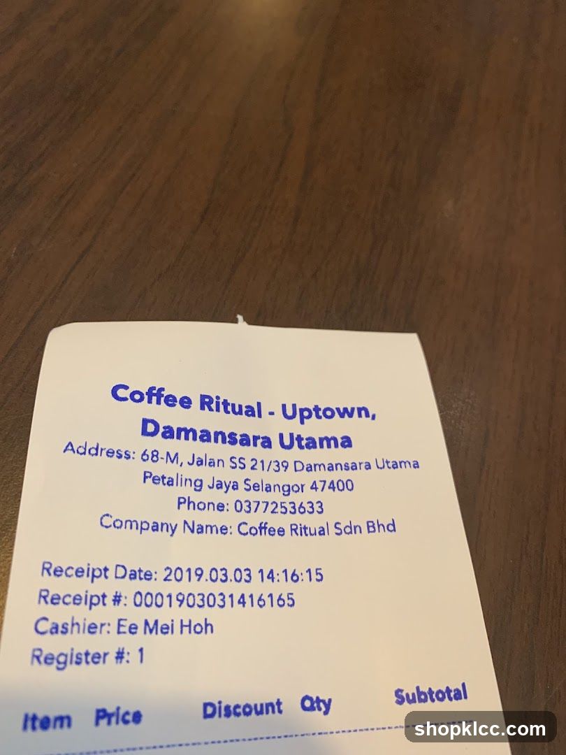 Receipt from Coffee Ritual