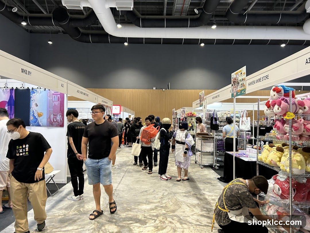 Anime merchandise stalls at a convention
